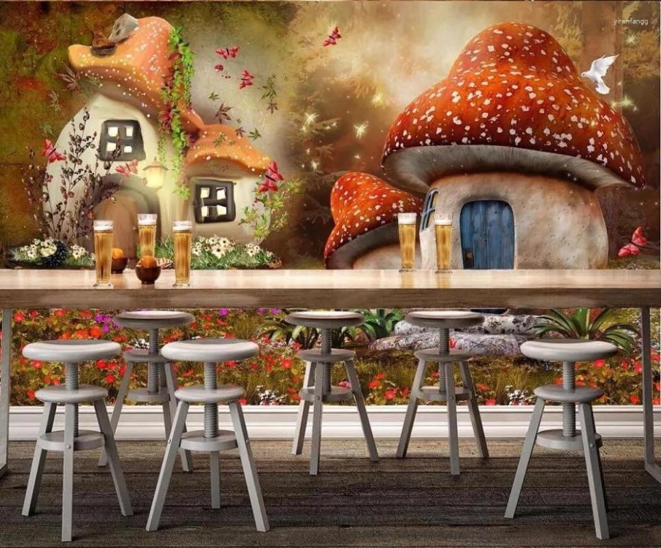 Wallpapers Bacal Custom Po 3D Wallpaper Mural Muursticker Fairy World Mushroom House Kinderkamer TV Achtergrond Papel De Parede