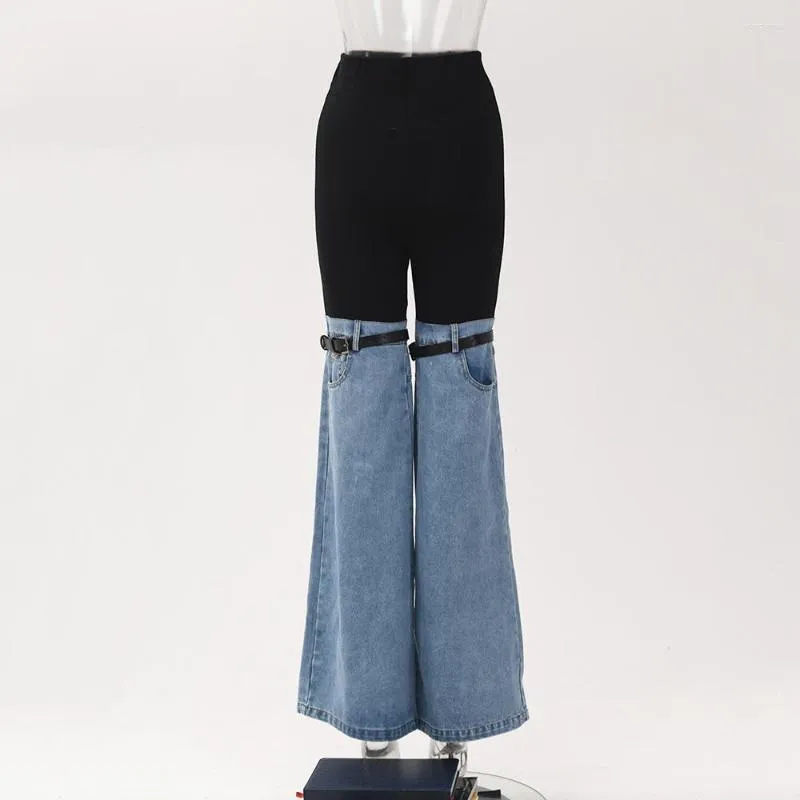 Jeans da donna Fashion Long Denim Women 2023 Summer Autumn Patchwork Black Blue Flare Pants Ladies
