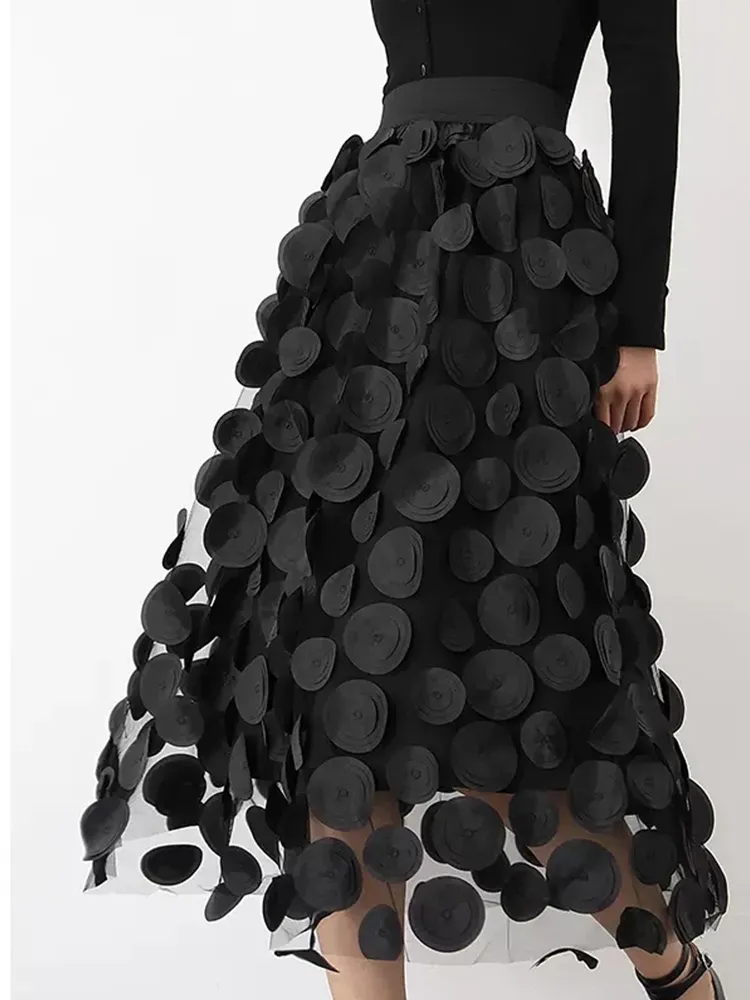 Gonna lunga di tulle nera per donne 2024 Summer primaverile Elegante gonna midi con vita alta vintage a line
