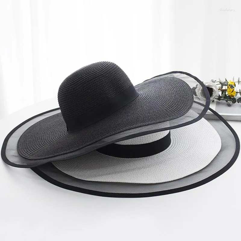 Chapeaux à large bord 15CM chapeau de paille dentelle plage femmes mode dames été 2023 Protection UV pliable pare-soleil casquette Sunhat