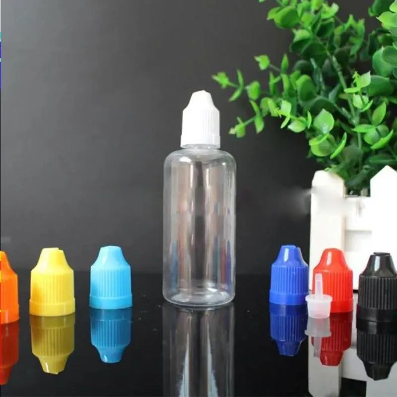 1000pcs 60 مل زجاجات زجاجات بلاستيكية فارغة مع أغطية مضادة للطفل ملونة وطرف رفيع طويل للسائل 60 مل CEBKQ