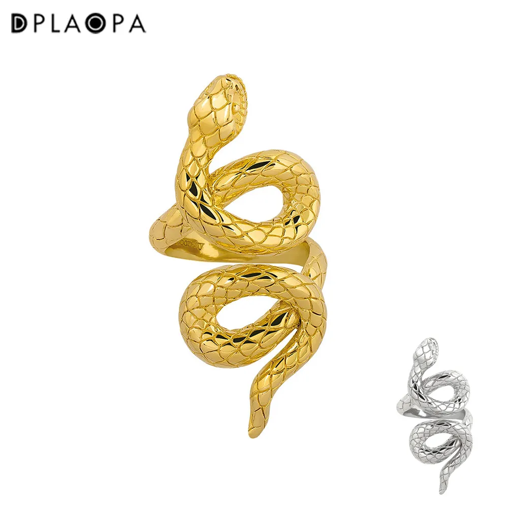 DPLAOPA 925 plata esterlina recubierta de oro plata serpiente anillo redimensionable ajustable mujeres fiesta joyería brazalete abierto círculo joyas