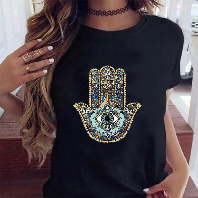 Hamasa Hand of Fatima Print T-shirts pour femmes Lucky Hamsa Han