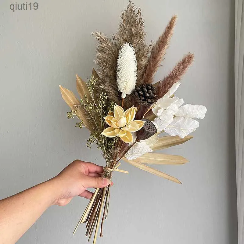 Dried Flowers Natural Dried Lotus Flowers Farmhouse Bouquet Dried Pampas Grass Decor Wedding Floral For Party Home Room Table Decoration R230720