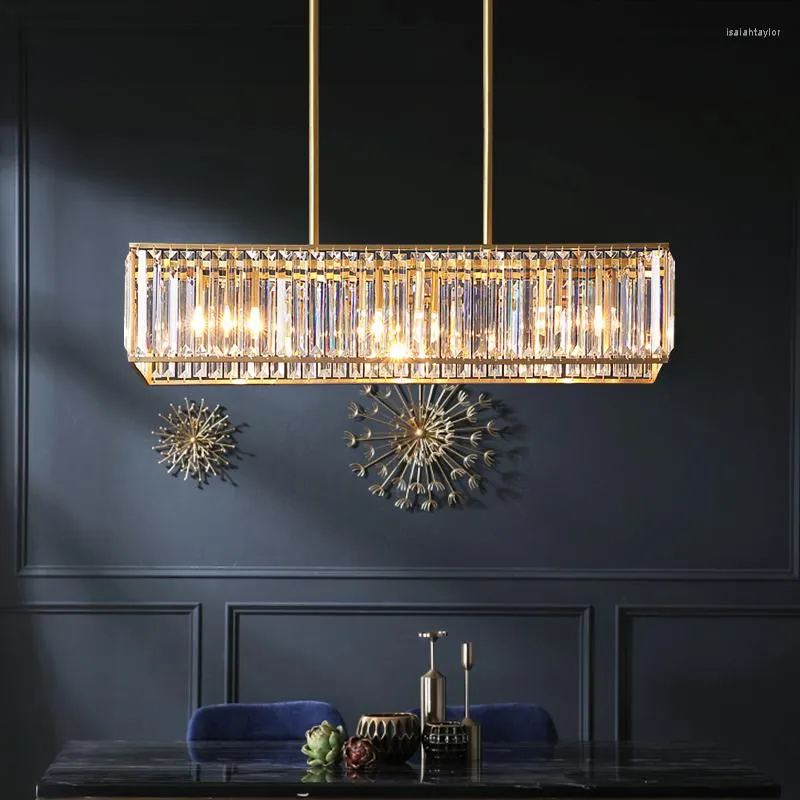 Lámparas colgantes Lámpara de comedor de cristal de bronce Lámpara de estilo americano Luz de lujo Decoración posmoderna Lámpara nórdica creativa de cobre