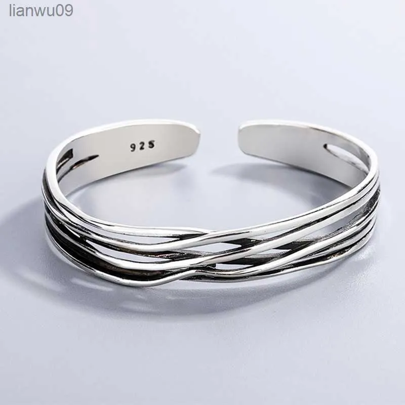 New Retro Wave Braided Bracelets Silver Plated Jewelry Personality Geometric Exquisite Opening Bangles SL037 L230704