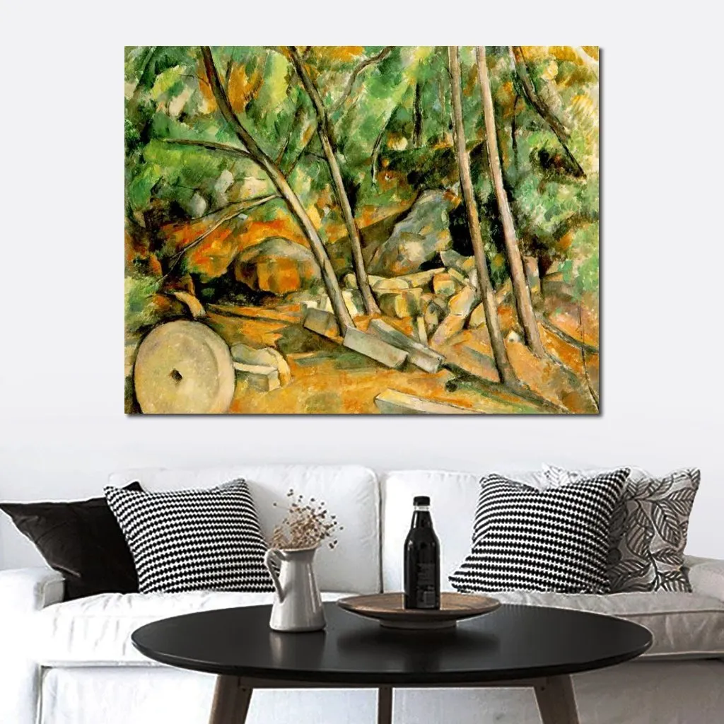 Abstract Canvas Art Woods with Millstone Paul Cezanne Painting Handcrafted Exotic Decor for Tiki Bar