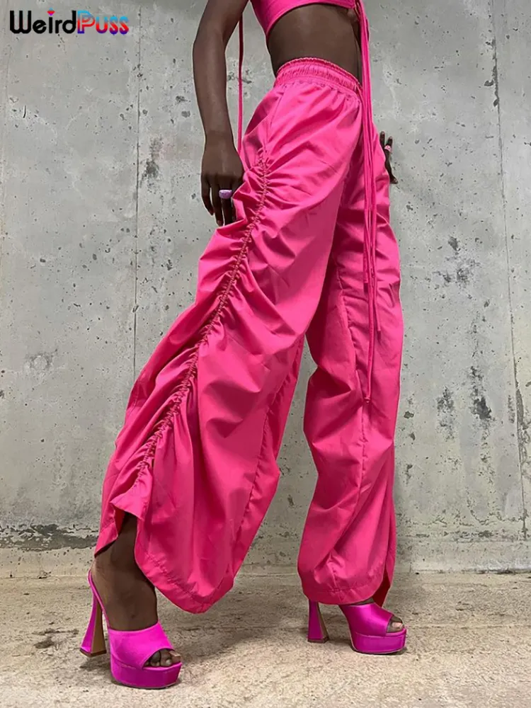Casual Street Ruched Loose High Waist Wide Leg Solid Color Bottoms Casual Street Ruched Loose High Waist Wide Leg Solid Color Bottoms