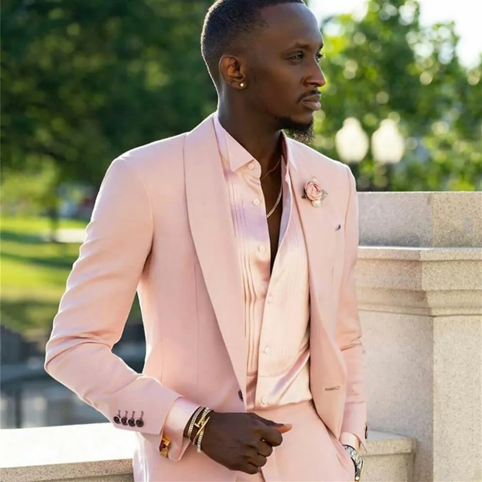 Tailored Blush Pink Mens Suits 2 Pieces Groom Man Pants Suit Business Wedding Long Blazer Jacket and Pants210T