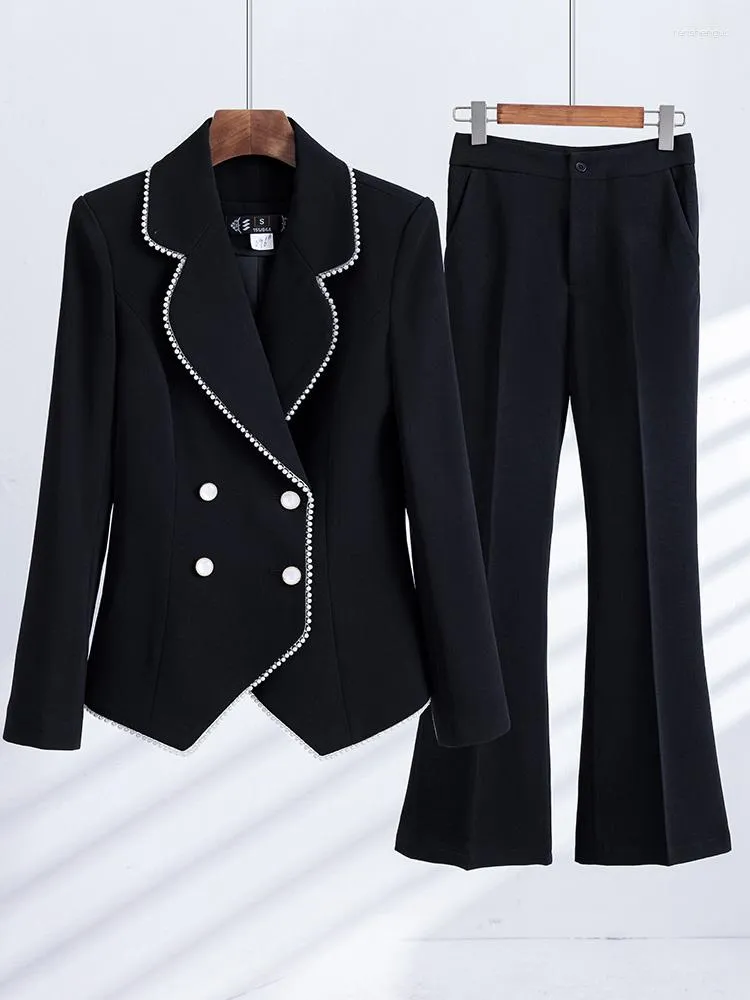 Femmes deux pièces pantalons élégant luxe concepteur à manches longues femmes costume dames bureau formel affaires travail ensemble Blazer veste pantalon