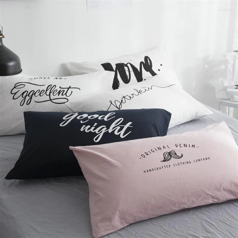 Kissenbezug, 74 x 48 cm, einfacher Buchstabendruck, gewaschener Baumwolle, Kissenbezug für Einzelbett, Lendenwirbelabdeckung, Sleep239I