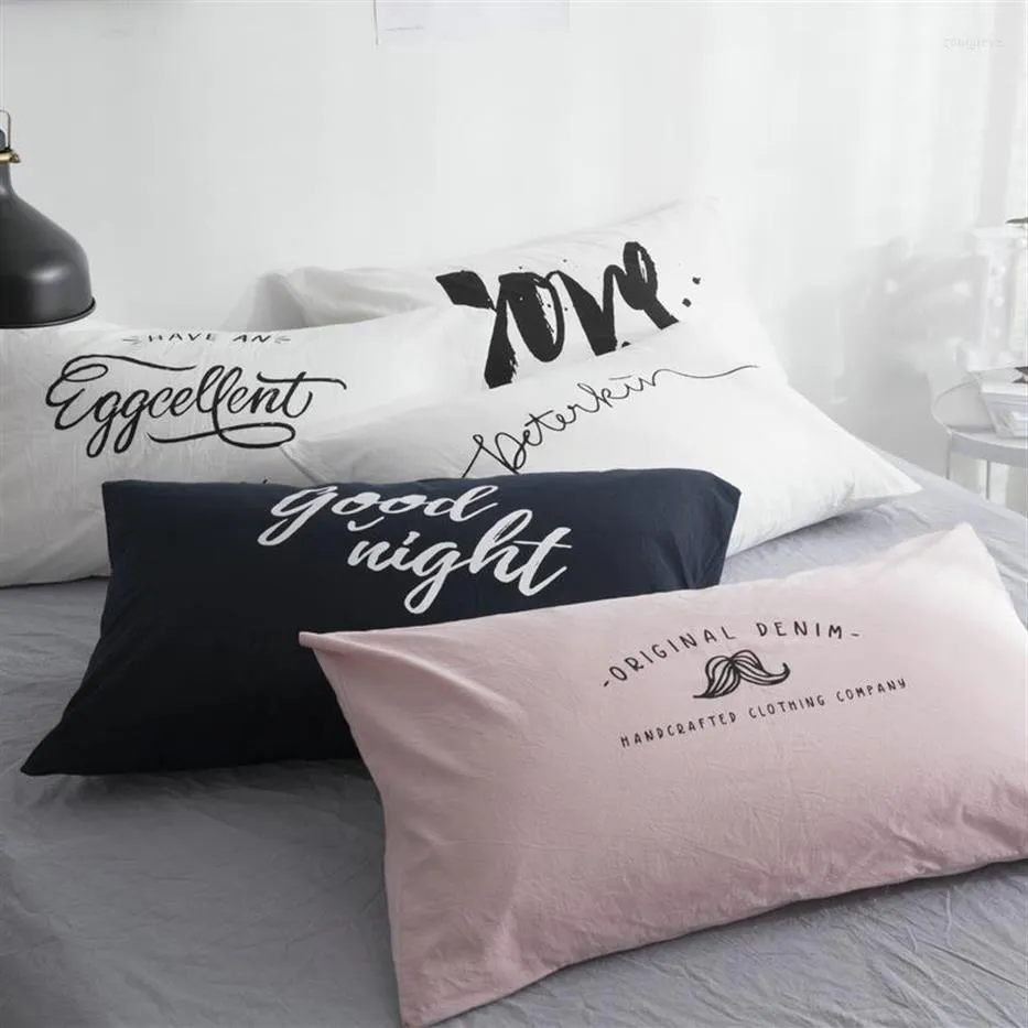 Taie d'oreiller 74x48cm Simple Lettre Imprimé Coton Lavé Taie D'oreiller Lit Simple Couverture Lombaire Sleep239I