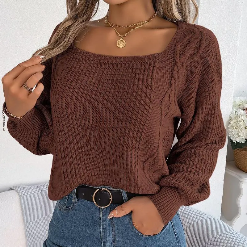 Women's Sweaters Womens Knit Square Neck Long Sleeve Casual Loose Pullover For Women Zip Mens Fashion Sweater Quarter