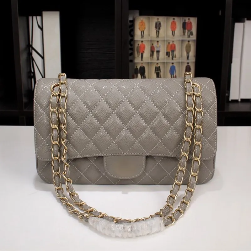 أزياء CF Caviar Sheepeskin Equilted Women Counter Counter Bag Designer Handbag Gold Silver Chain Bag Luxury Argyle Grain Bress
