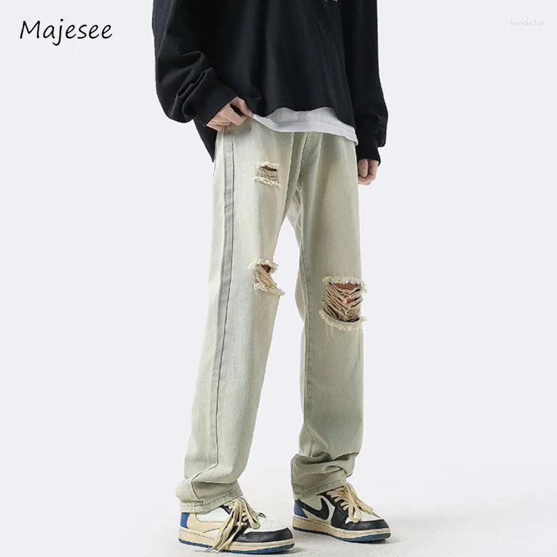 Herr jeans män hål design harajuku sommar vintage high street mode stiliga tonåringar hip hop trendig klädskola orolig