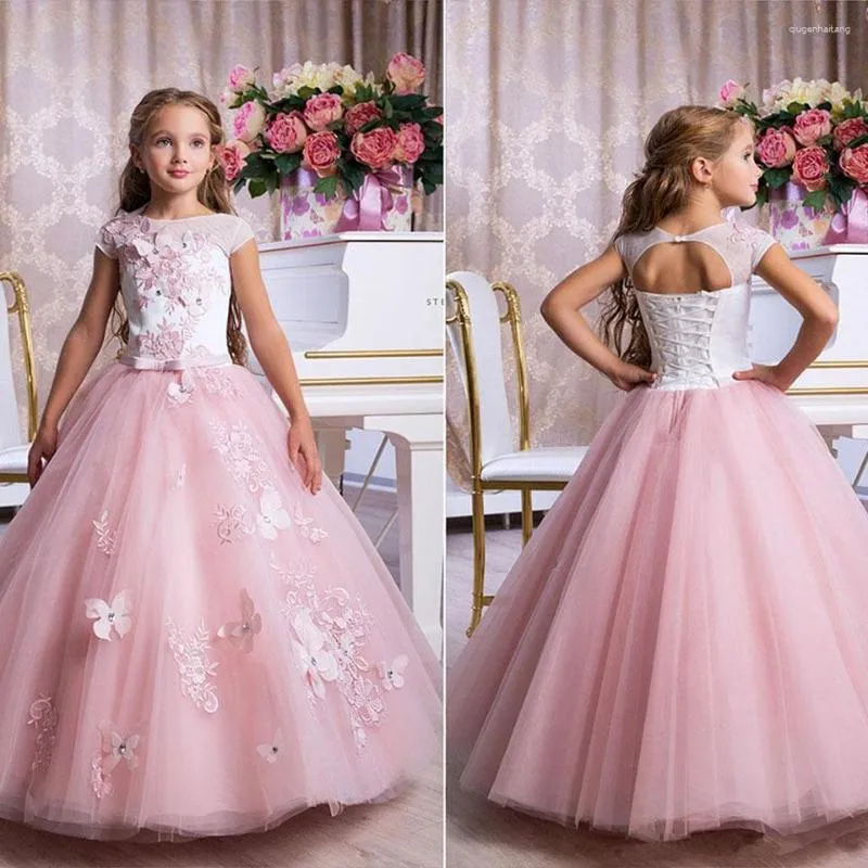 Fille Robes Tulle Enfants Tenue De Cérémonie Filles Pageant Bébé Enfants Robe De Fête D'anniversaire De Noël Fleur Bateau Applique Personnalisé