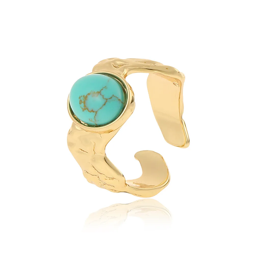 Round Natural Turquoise Stone Open Rings Boho Gold Color Adjustable Ring 2023 Trendy New Jewelry Birthday Gifts Dropshipping