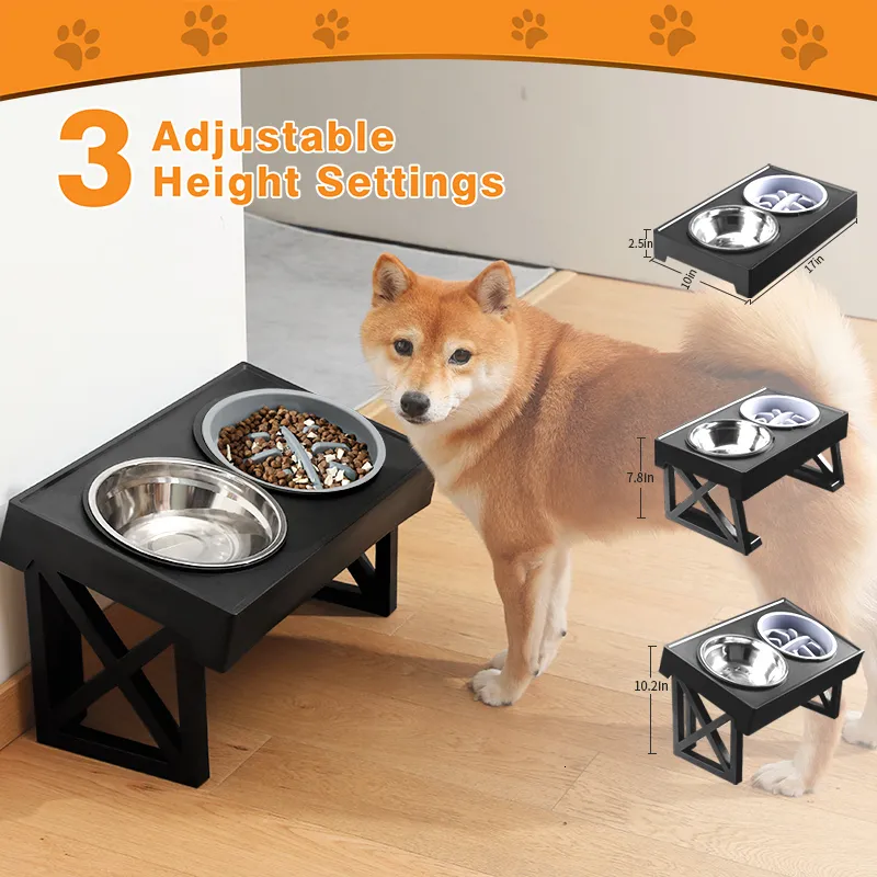 Dog Bowls Feeders Elevated Dog Bowls 3 Adjustable Heights Raised Dog Food Water Bowl with Slow Feeder Bowl Standing Dog Bowl for Medium Large Dogs 230719