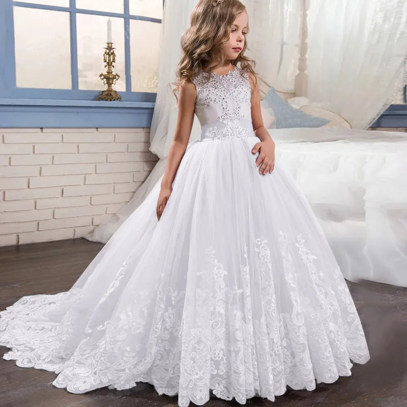 Tailing Girls Christmas Dress Costume White Damigella d'onore Abbigliamento per bambini Bambini Long Princess Party Abiti da sposa 14 10 12 anni