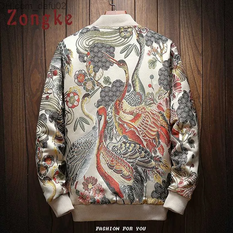 Japanese Embroidered Bomber Jacket Mens Hip Hop Streetwear Coat