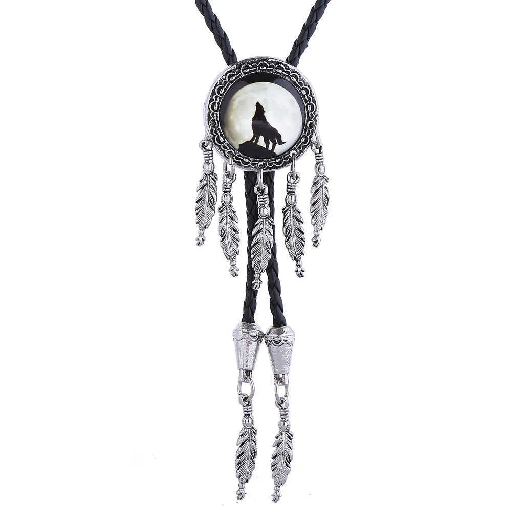 Bolo Ties Western wolf head feather Bolo tie HKD230719