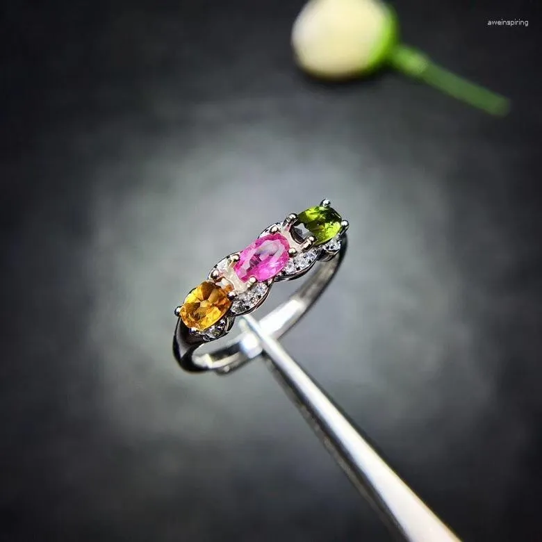 Cluster Rings Fashion Row Line Natural Multicolor Tourmaline Gem Ring S925 Silver Gemstone Women's Wedding Party Gift Jewelry