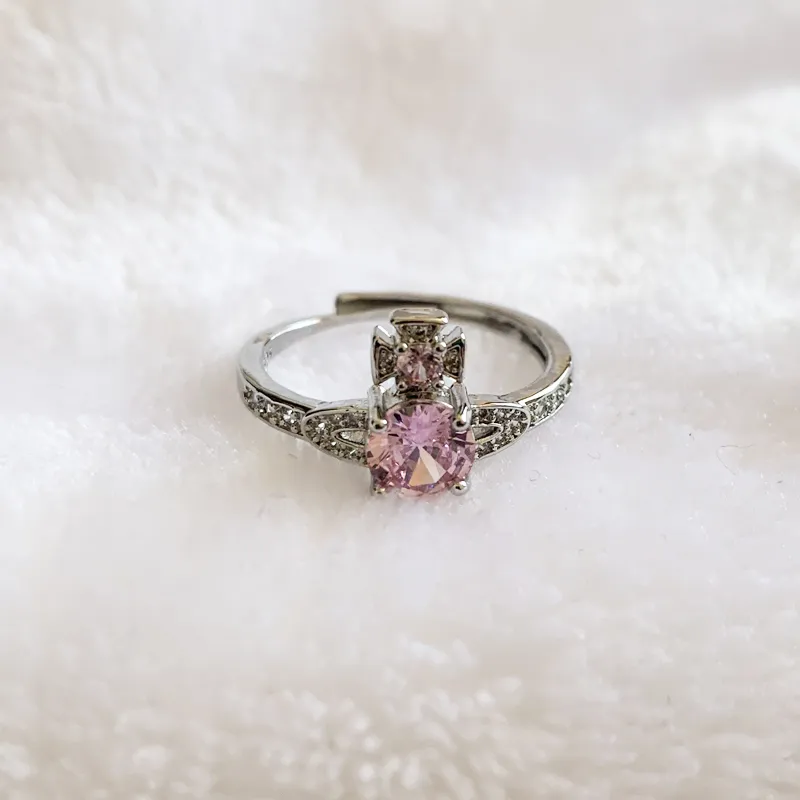 Sprankelende roze Saturnus ring voor vrouw meisje luxe partij punk sieraden accessoire verzilverd verstelbare planeet ring cadeau voor haar