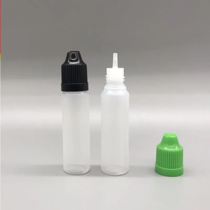 2000st/kartong 15 ml PE Penformplastflaskor 1/2 oz dropper Essential Oil Eliquid flaskor med färgade barnsäkra kepsar Tunna spets VKQMA