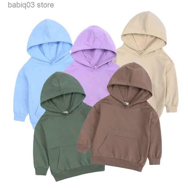 Hoodies Sweatshirts Çocukların Yeni Uzun Kollu Üstü Giyim Orta ila Büyük Düz Renkli Giysiler İnce Kapşonlu Sweaters İlkbahar ve Sonbahar 2023 T230720