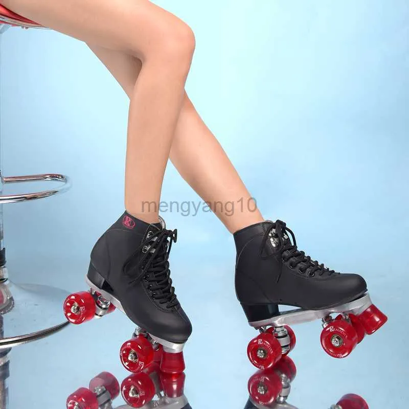 Satır içi paten patates kadın silindir patates siyah ve şarap kırmızı 4 tekerlek ayakkabısı yüksek-toe dörtlü hkd230720