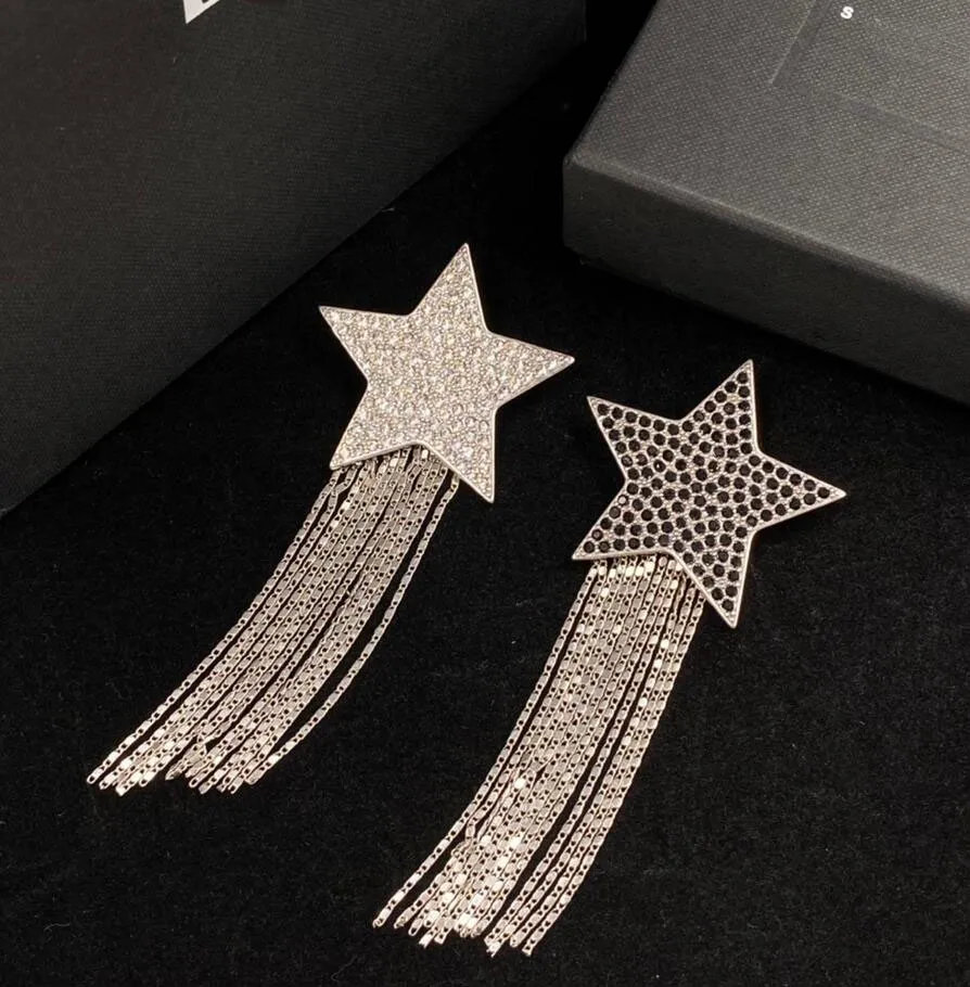 Klassisk Tassel -kedja Brosch Corsage Diamond överdriver Big Star Brosches Pin Designer Suit Lapel Breastpin For Men Women Wedding Party Jewelry