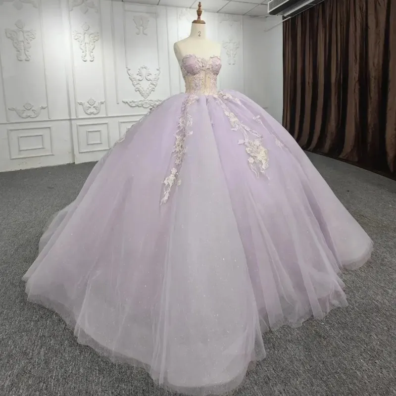 2024 lavanda brilhante doce 16 vestido de baile vestidos quinceanera fora do ombro apliques rendas vestidos de baile de 15 anos