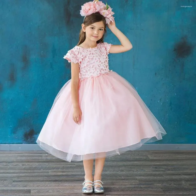 Meisje Jurken Exquisite Flower Little Dress Baby Mouwloos Mooie Applicaties A-lijn Korte Tulle Kid Avondfeestjurken