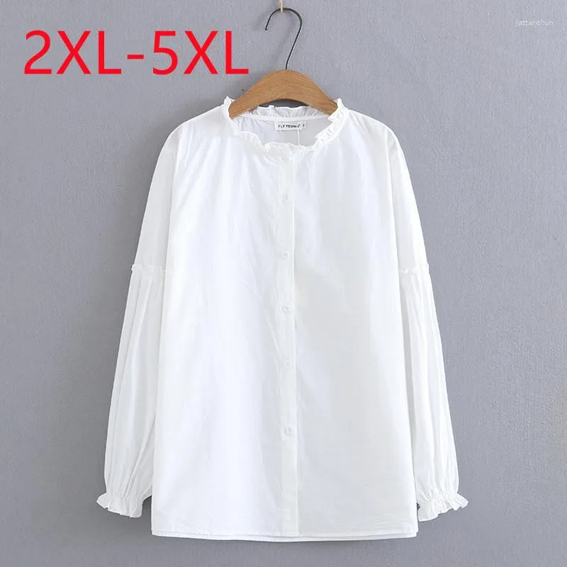 Blouses pour femmes 2023 dames printemps été grande taille Blouse pour femmes grands hauts à manches longues col rond blanc T-shirt chemise 2XL 3XL 4XL 5XL