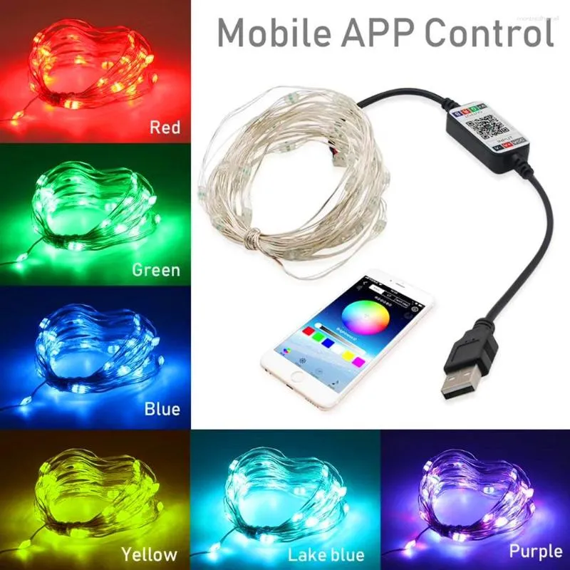 Cordes goutte USB intelligent Bluetooth Led fil de cuivre guirlande lumineuse 2M 20Leds App contrôle arbre de noël décor année fée guirlande