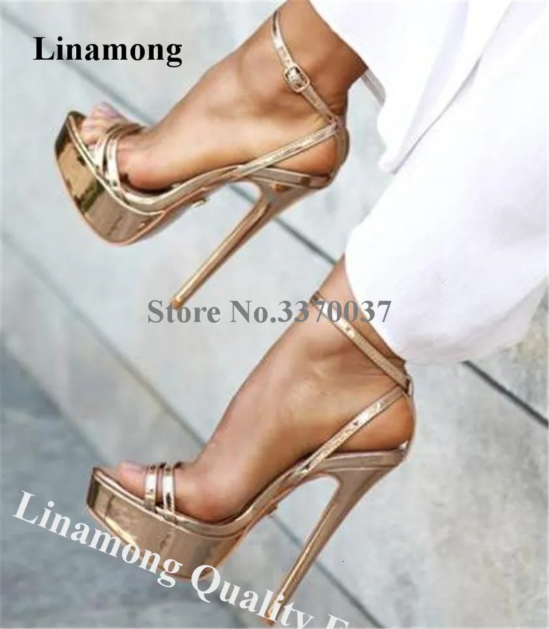 Sandals Linamong Elegant Open Toe High Platform Stiletto Heel Sandals Gold Silver Black Straps Cross High Heel Sandals Formal Dress Heel 230719