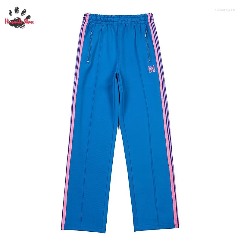 Pantalons pour hommes printemps automne droit bleu AWGE aiguilles hommes femme 1:1 décontracté rose papillon broderie côté sangle rayé pantalons de survêtement