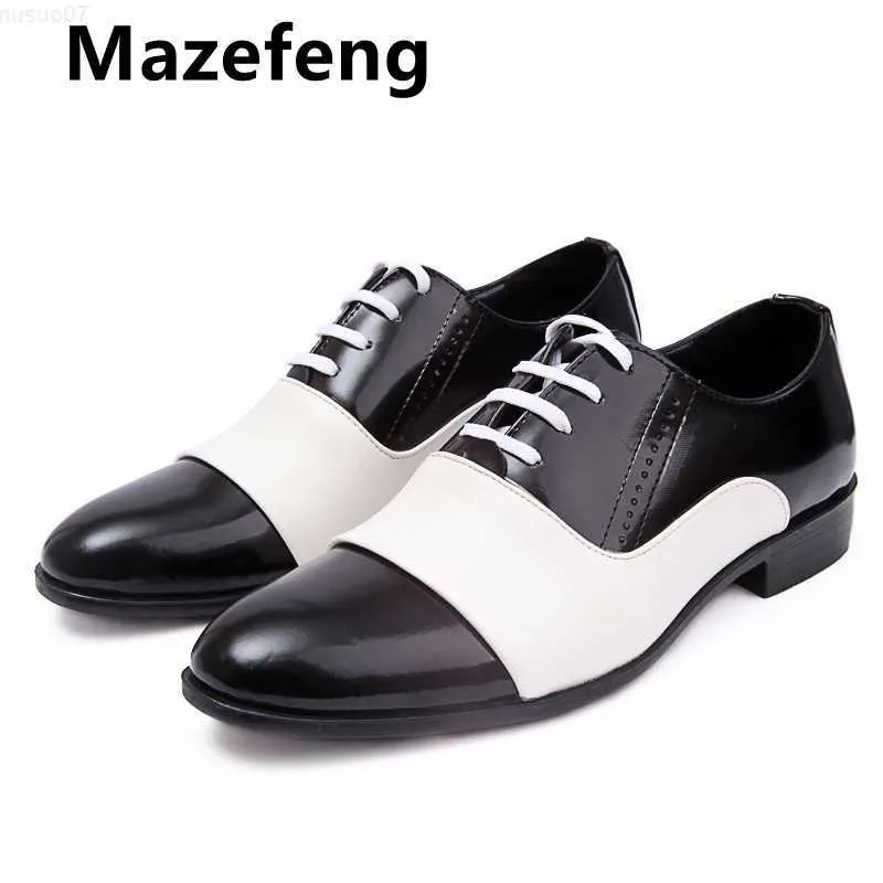 ドレスシューズ2019 New Autumn Fashion Men Office Shoes Patent Leather Men Dress Shoes White Black Male Soft Leather Wedding Party Oxford Shoes L230720