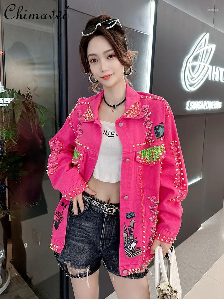 Rose Red Denim Cool Jackets For Women Loose Fit High Grade Elegant Streetwear Coat For Autumn 2023 From Jinjingba 58.85 DHgate.Com
