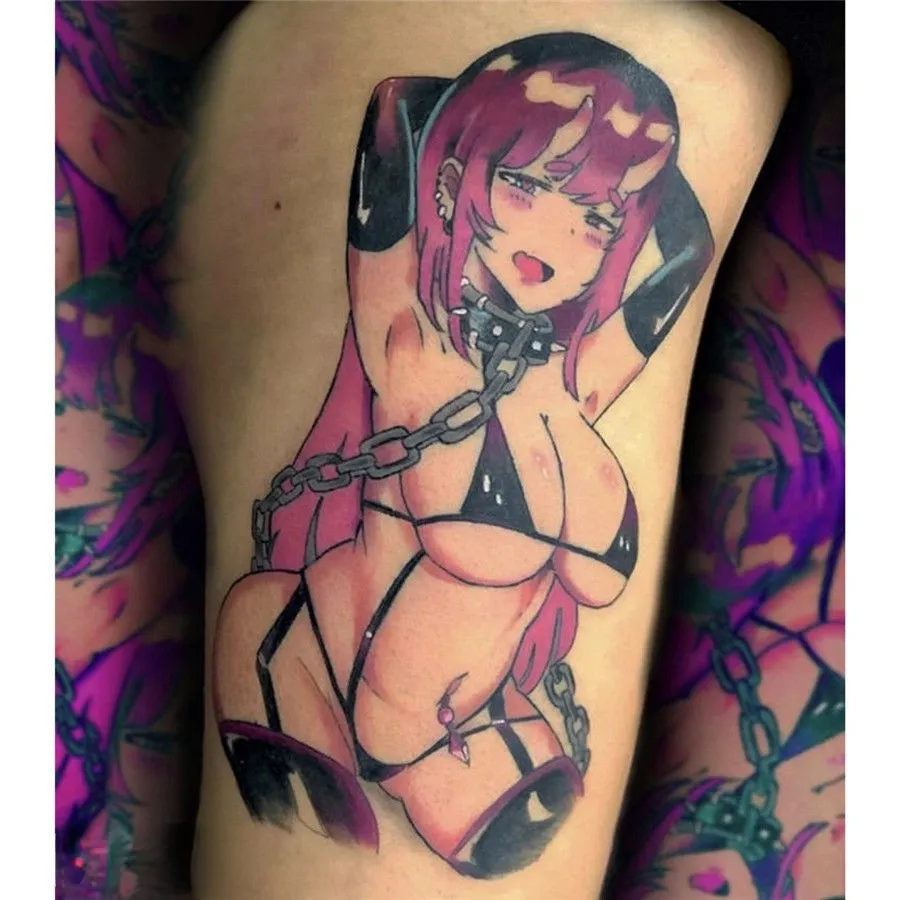 Sexy Cartoon-Mädchen-Tattoos, wasserdicht, temporäre Tätowierung für Frauen und Männer, Kunst, gefälschte Tattoo-Aufkleber, buntes Hentai-Dauerhaftes Arm-Tattoo