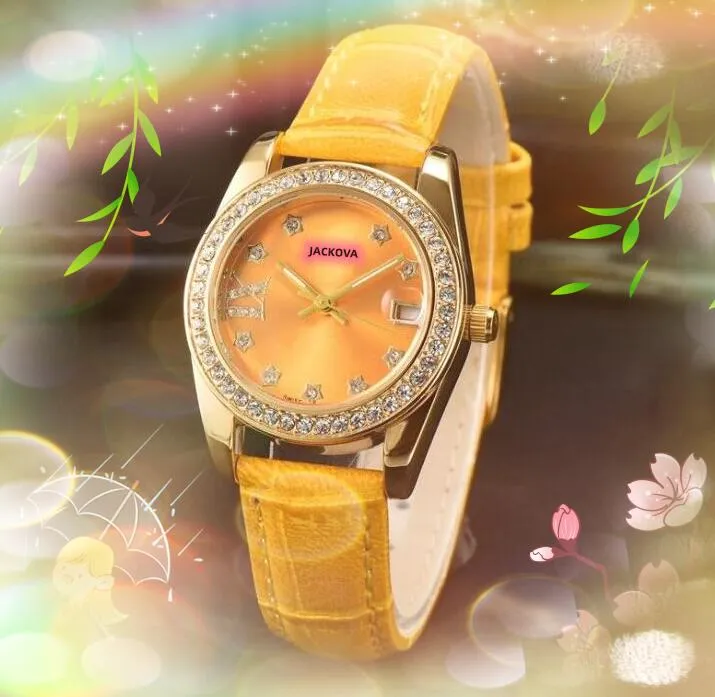 Berühmte klassische Designer-Uhr mit kleinem Zifferblatt, luxuriöse Mode, Kristalldiamanten, Ringuhr, Damen-Quarz-Damen-Echtlederarmband, Roségoldgehäuse, Uhren Montre de Luxe