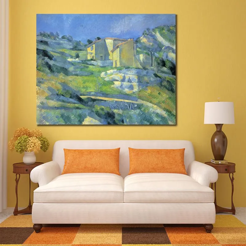 Abstract Canvas Art Houses at the L Estaque 1880 Paul Cezanne Painting Handcrafted Modern Decor for Bathroom