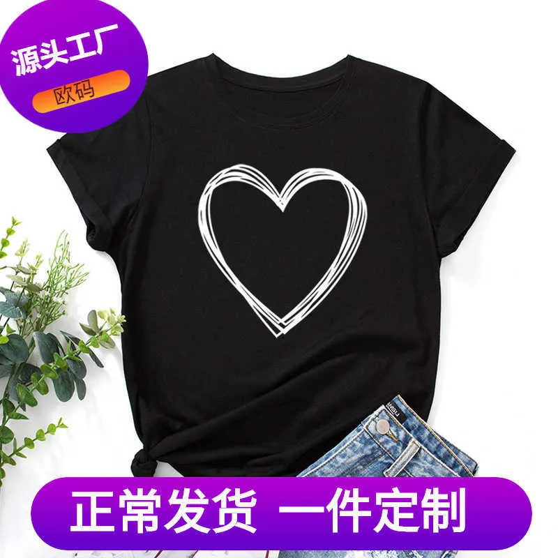 Summer Fun Creative Love Pattern Hip Hop Short Sleeve Men's and Women's T-shirt