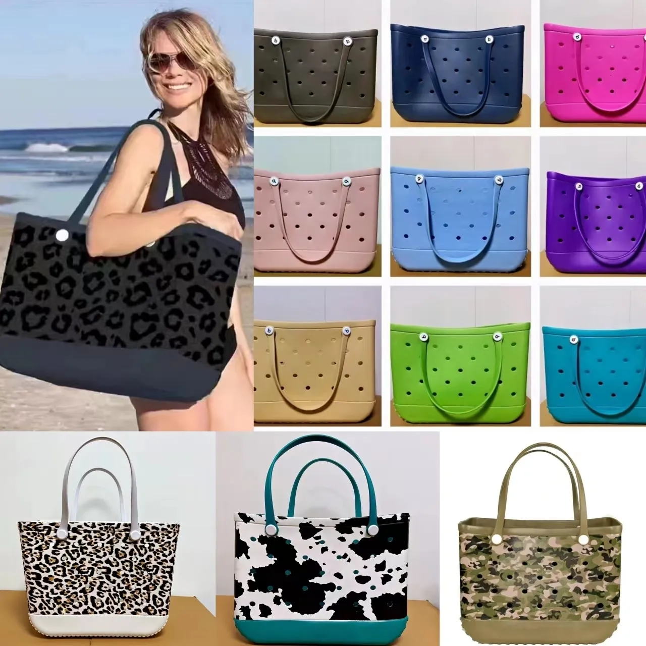 Shopping Bags Bogge Bags Extras Large Boggs Beach Bag Silicon Beach Tote Bag Rubber With Holes Bogge Bags Beach XL Sac à main Designer 230719
