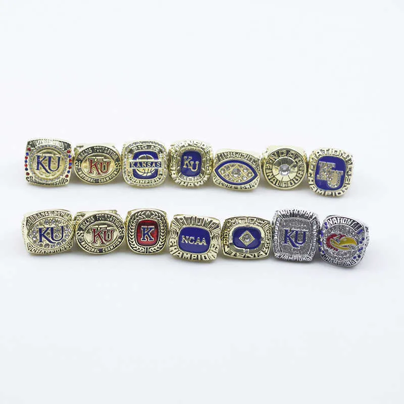 Ncaa 14 University of Kansas Crow Hawk Ku Basketball Champion Ring Set