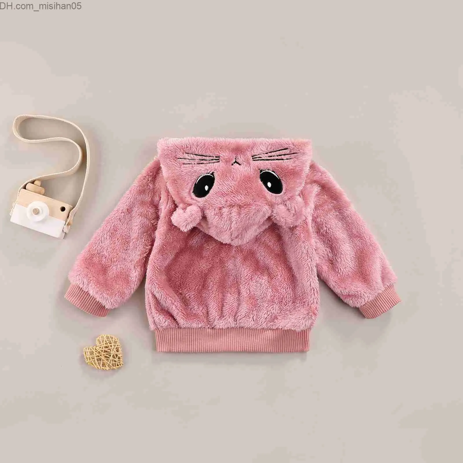 Pullover Emmababy Little Girl Open Fleece Zipper Cartoon Cat Embroidery 3D Earmuffs Winter Coat Z230720