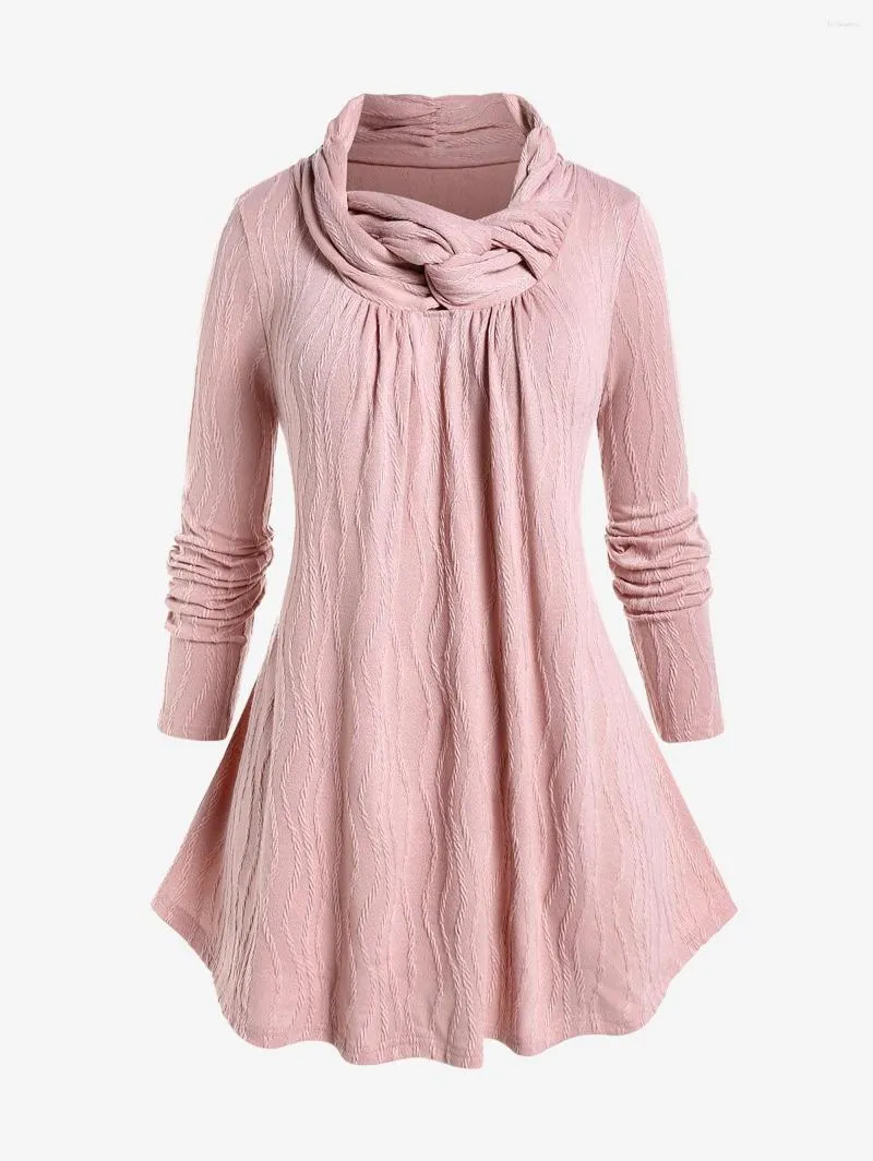 Kvinnors tröjor Rosegal ljusrosa Turtleneck Knitwear Plus Size Textured Cable Knit Twist Pullovers Topps Kvinnor Winter Thick High Neck