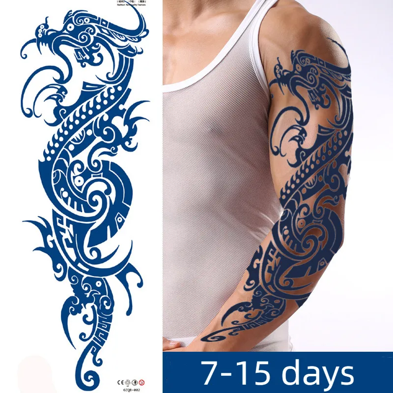 Autoadesivo del tatuaggio temporaneo impermeabile Totem semipermanente Teschio di leone Braccio pieno Manica di grandi dimensioni Tatuaggio finto Tatuaggio flash per uomo