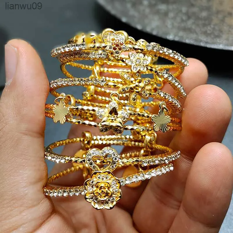 Wando 20 Styles Dubai Gold Color Baby Bangles For Kids Baby Promotion Sale Barn födelsedagspresenter Barnarmband L230704