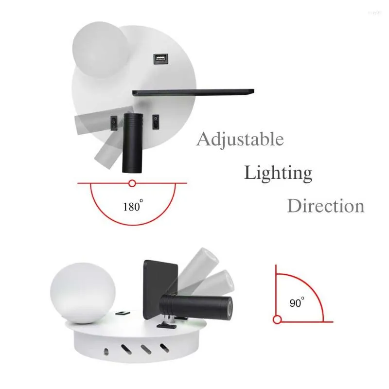 Candeeiro de parede Luz de cabeceira Interface USB elegante Ferramenta de iluminação de leitura com placa de retenção Branco Tipo direito 2